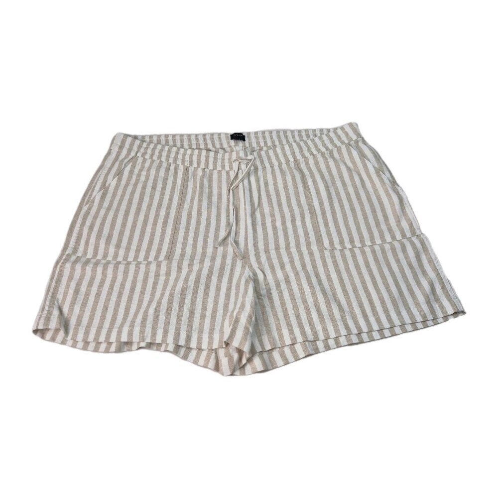 J.Crew Women's Striped linen blend drawstring Shorts Size XXL Tan White 54